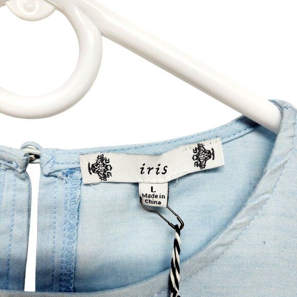 Iris Los Angeles Blue Sleeveless Crop Top With Lace Embroidery Womens Size Large - Picture 3 of 7